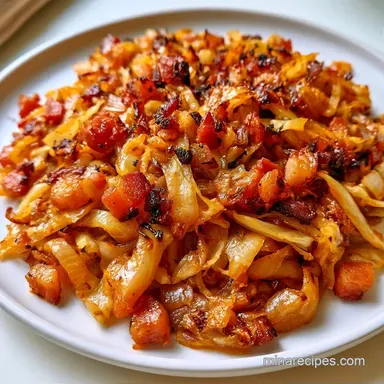 Fried Cabbage and Onions with Bacon Recipe Card