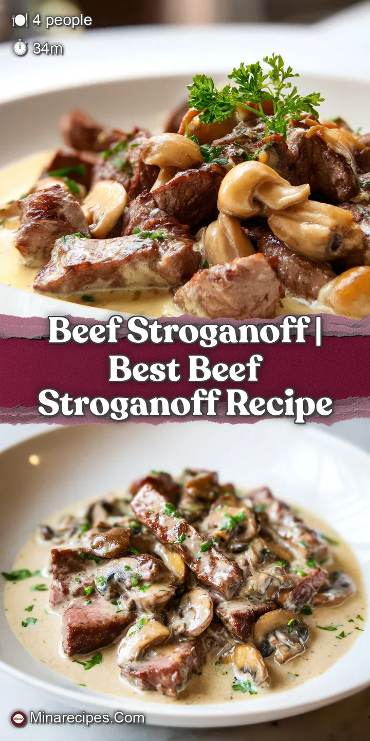 Extreme close-up of succulent beef strips glazed in a rich, creamy brown sauce with tender, sliced white mushrooms.