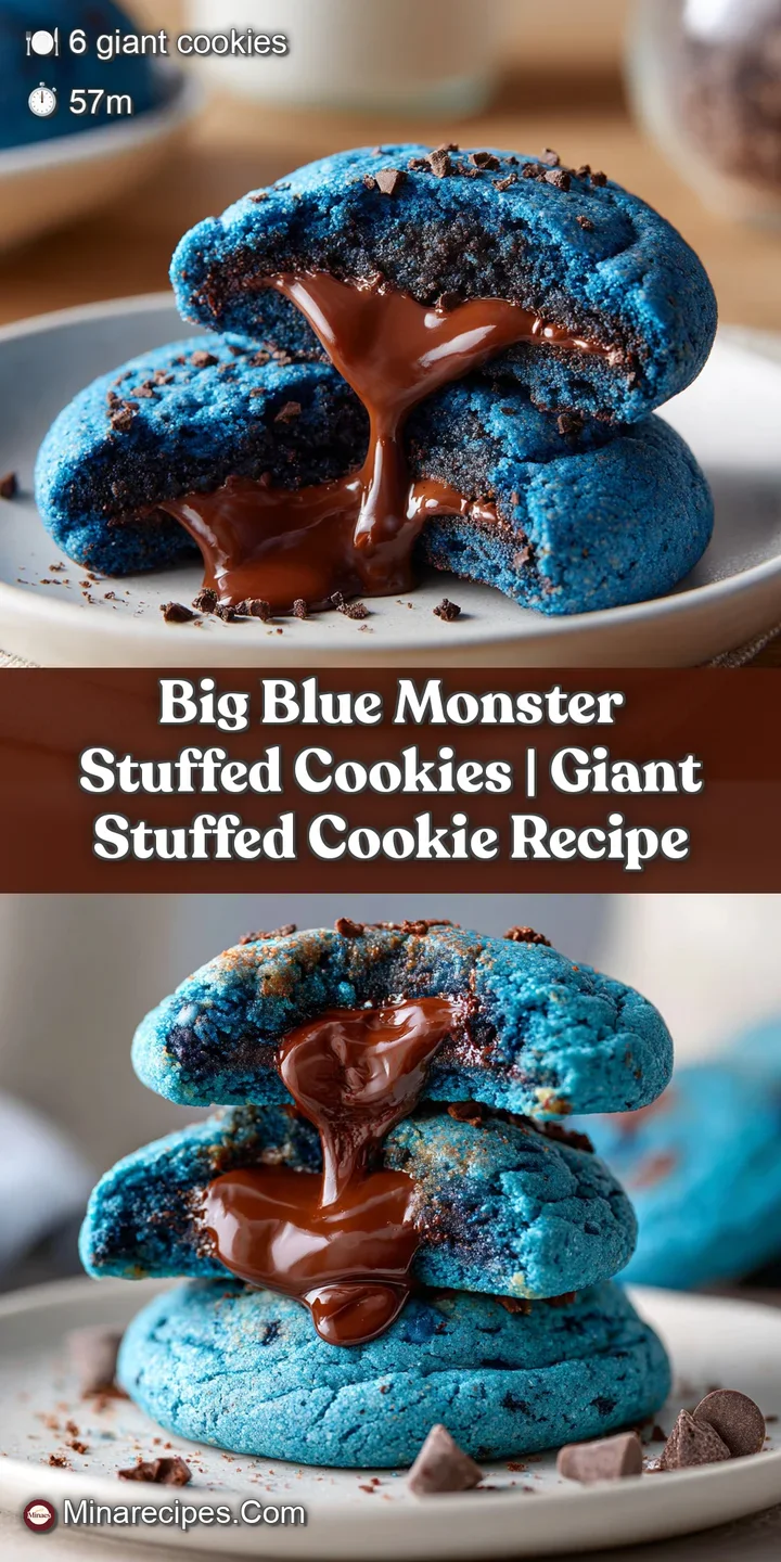 Extreme close-up of a bright blue cookie being pulled apart to reveal a gooey, molten white center streaming out.