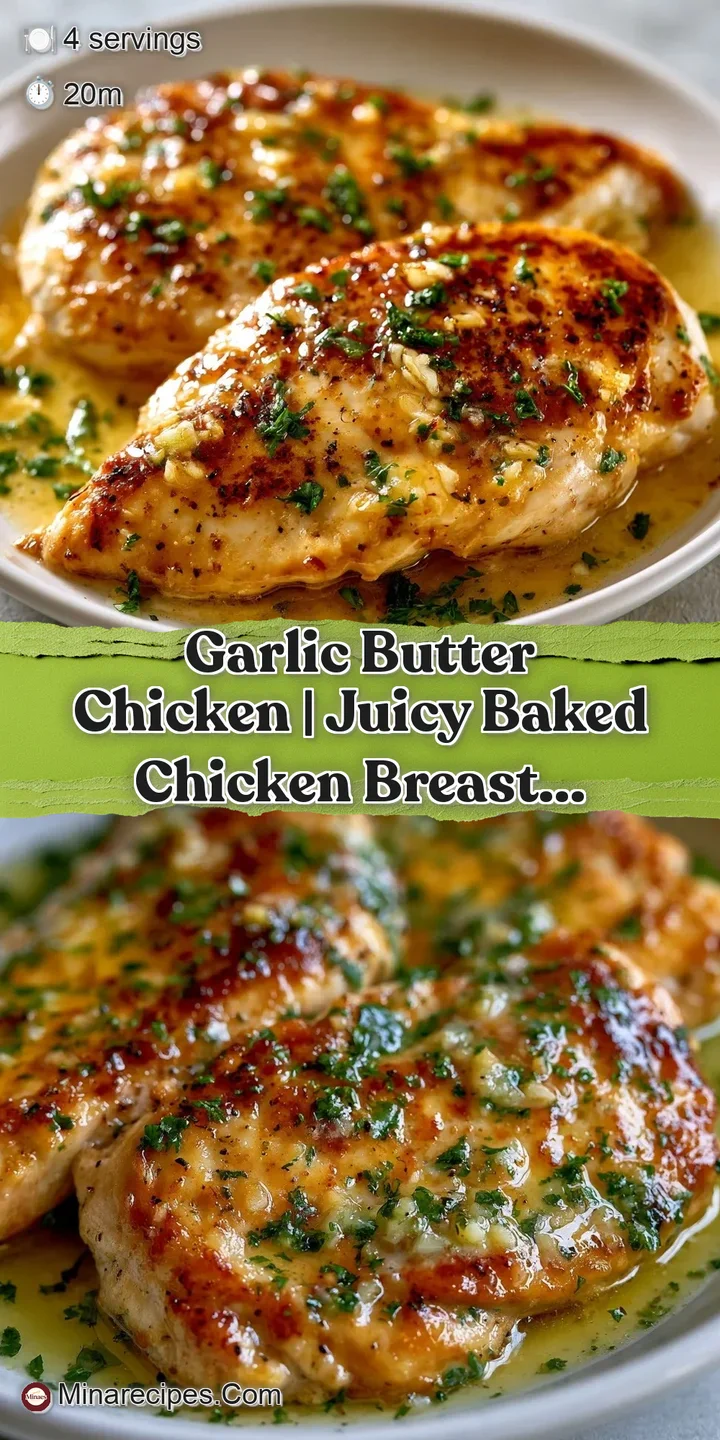 Extreme close-up of juicy golden chicken breast with glistening butter glaze and toasted bits of aromatic garlic.