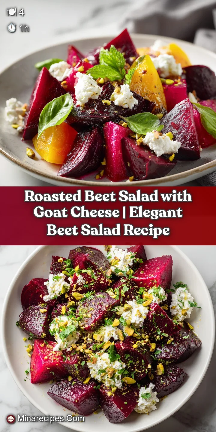 Close-up of tender roasted beet wedges glistening, nestled with soft white goat cheese crumbles.
