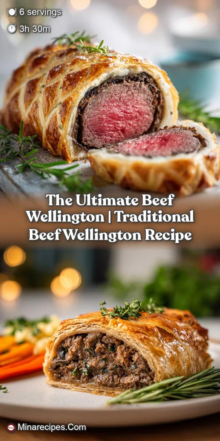 Close-up of flaky, golden puff pastry yielding to a succulent, medium-rare beef tenderloin center.