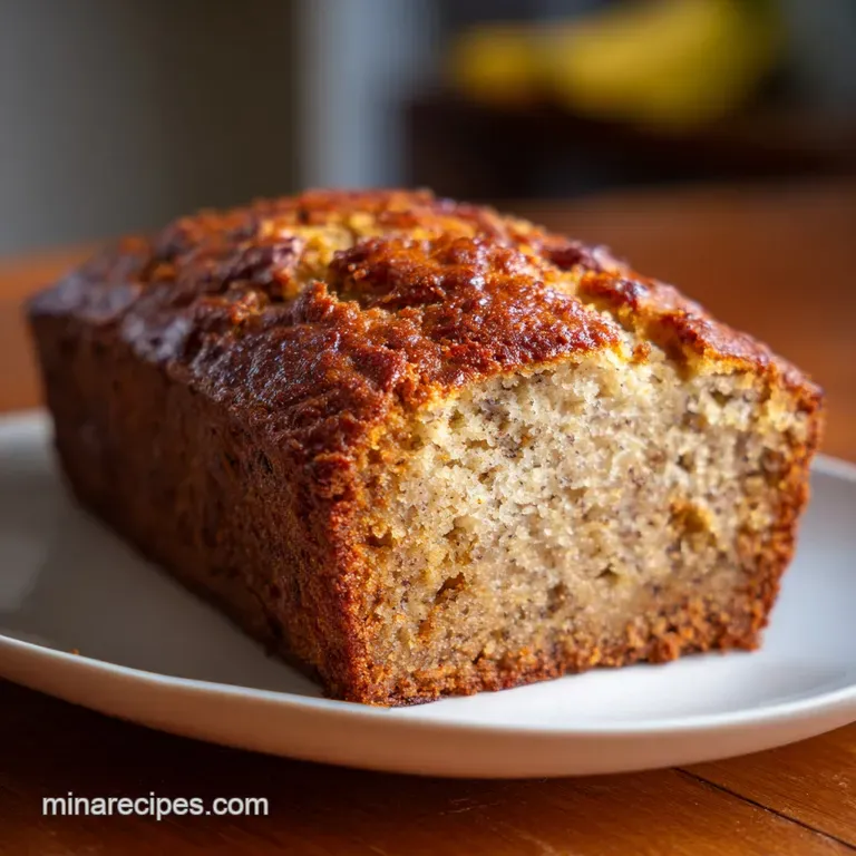 Slices of rich banana bread, warm and inviting, drizzled with caramel sauce on a rustic plate.