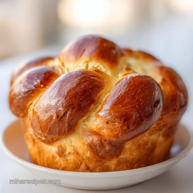 Slices of golden-brown braided bread arranged on a white platter with a small dish of melting salted butter.