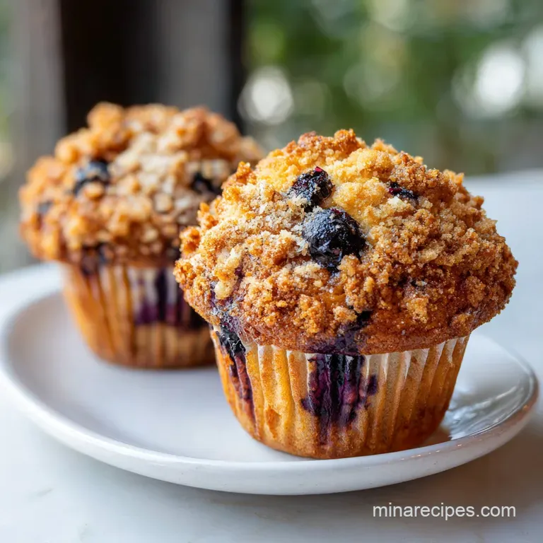 Warm muffins on a white ceramic plate beside a linen napkin and a steaming cup of black coffee on a wooden table.