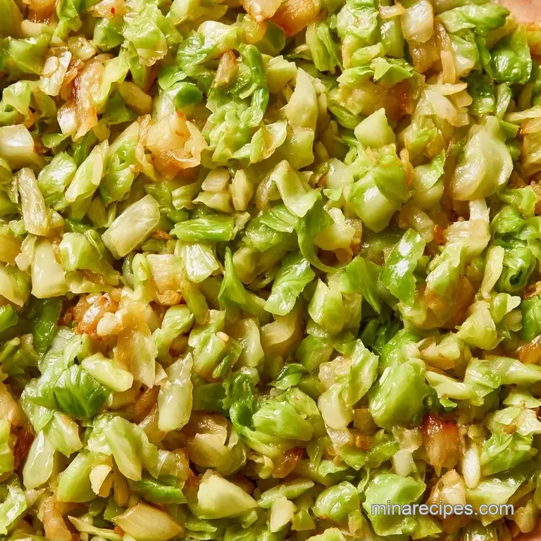 Tender pale green cabbage and caramelized onions served in a white ceramic bowl with a sprinkle of black pepper.