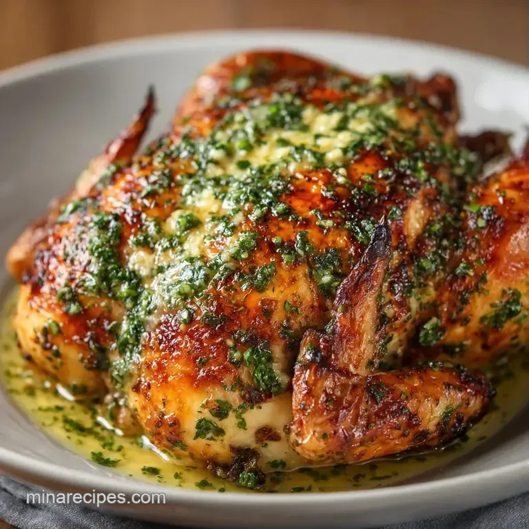 Sliced juicy chicken breast resting on velvety mashed potatoes with a glossy pan sauce drizzle and fresh parsley.