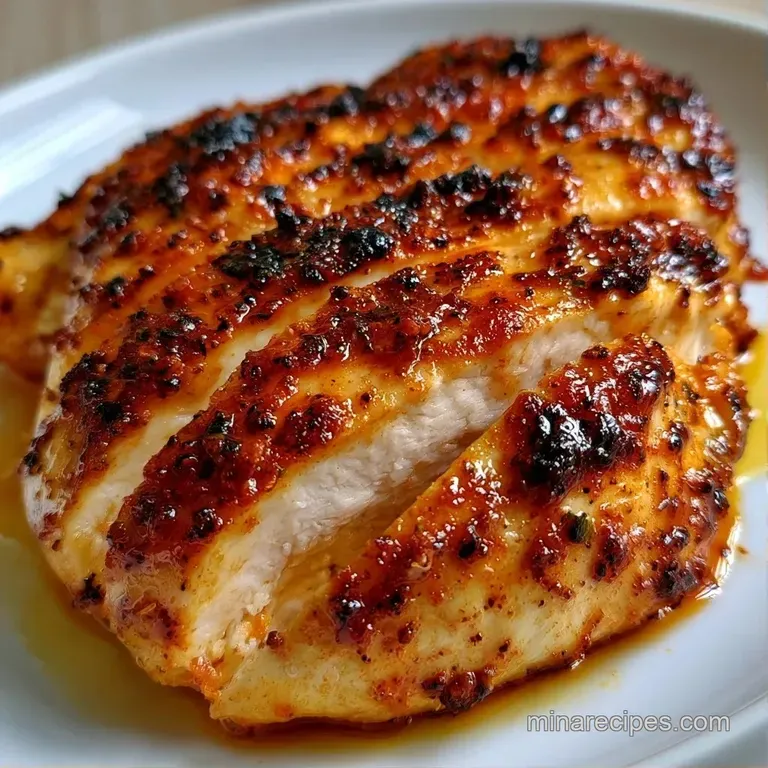 Sliced golden chicken breast atop brown rice and bright green broccoli arranged in a clear glass container.