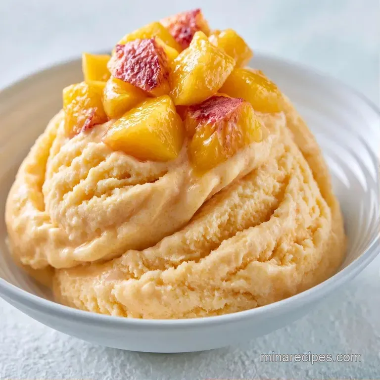 Two pale orange scoops of creamy frozen dessert in a crystal glass with a honey drizzle and fresh mint garnish.