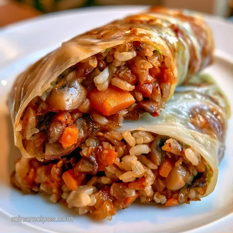 Neatly rolled pale green wraps on a white ceramic platter, drizzled with glossy sauce and sprinkled with herbs.