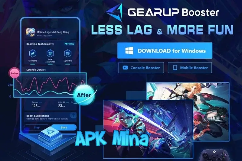 تحميل تطبيق gear up booster مهكر 2024  للاندرويد نسخة مدفوعة مجانا